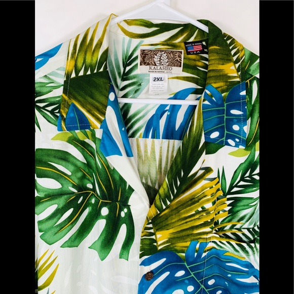 KALAHEO Men’s 2XL Hawaiian Floral White Shirt - Picture 3 of 7